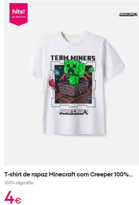 TEAM - T-shirt De Rapaz Minecraft Com Creeper 100%...