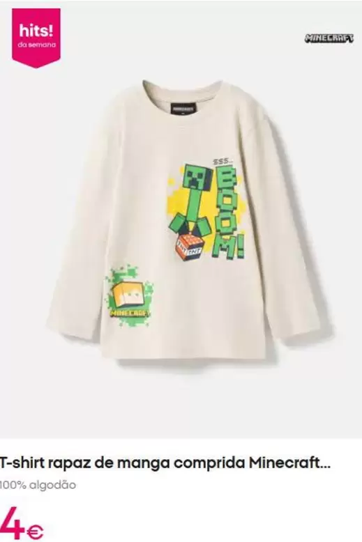 Minecraft - T-shirt Rapaz De Manga Comprida