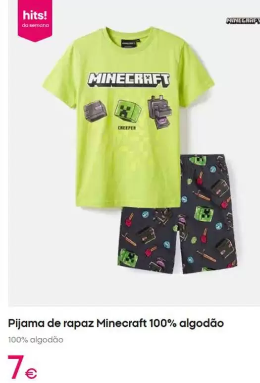 Minecraft - pijama de rapaz 100% algodão