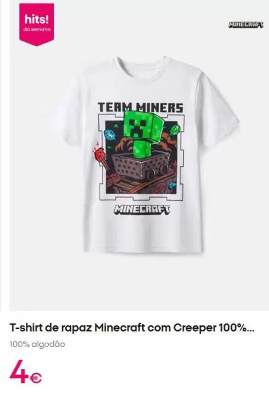 TEAM - T-shirt De Rapaz Minecraft Com Creeper 100%