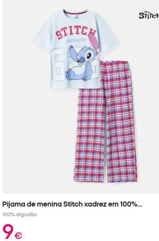 Pijama De Menina Stitch Xadrez Em 100%