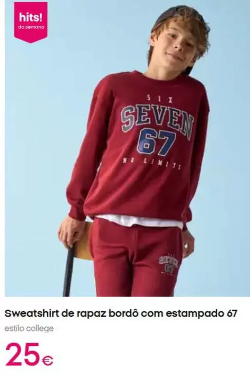 .Com - Sweatshirt De Rapaz Bordo Com Estampado 67
