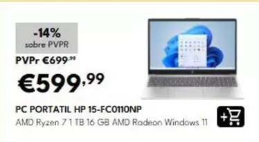 HP - Pc Portatil 15-fc010np