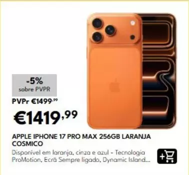 Apple - Iphone 17 Pro Max 256gb Laranja Cosmico