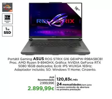 Asus - Portátil Gaming Rog Strix G16 G614PW-R98A58CB1