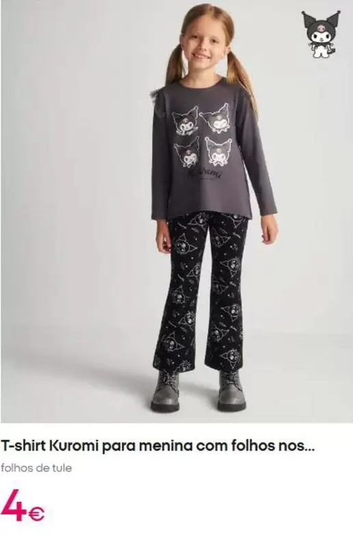 .Com - T-shirt Kuromi Para Menina Com Folhos