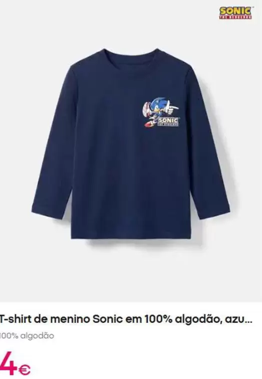 T-shirt De Menino Sonic Em 100% Algodão, Azu..
