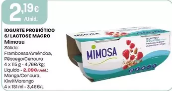 Mimosa - Iogurte Probiótico S/Lactose Magro Framboesa/Amêndoa/Pêssego/Cenoura