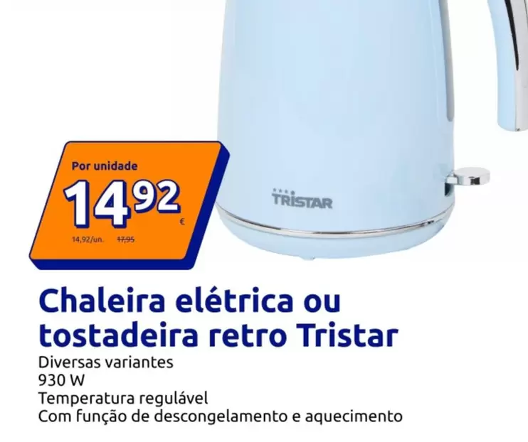 Tristar - Chaleira Eléctrica/Tostadeira Retro Tempertur Regulavel Com Função De Descongelamento/Aquecimento