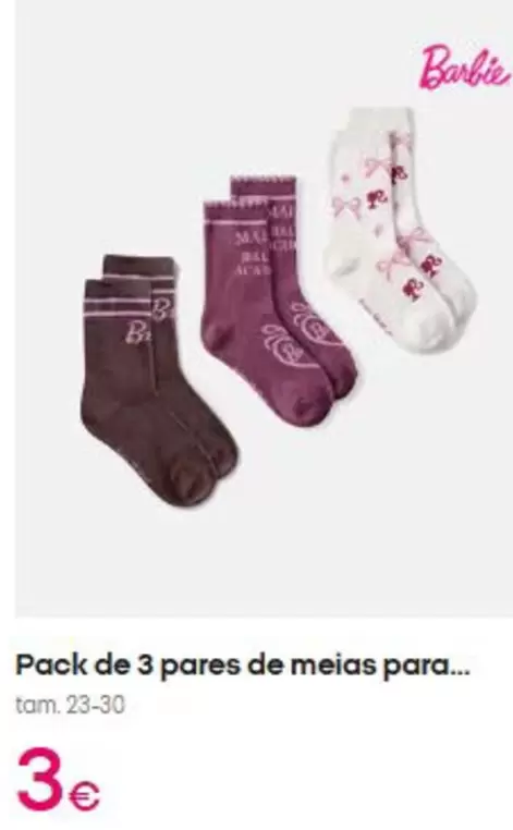 Barbie - Pack De 3 Pares De Meias Para