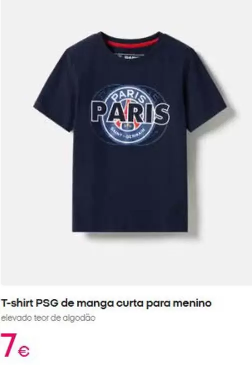T-shirt Psg De Manga Curta Para Menino