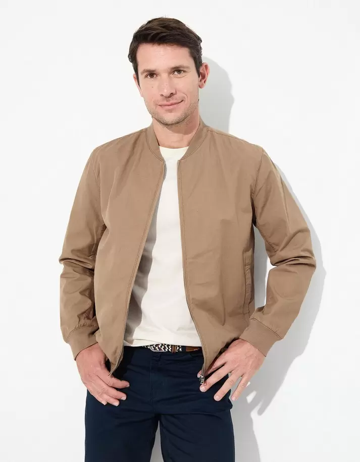 Casaco Bomber com Linho, Homem, Bege