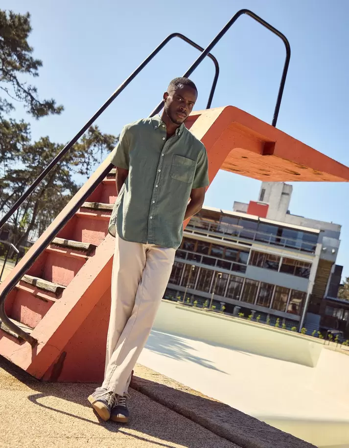 Calças Chino com Linho, Homem, Bege