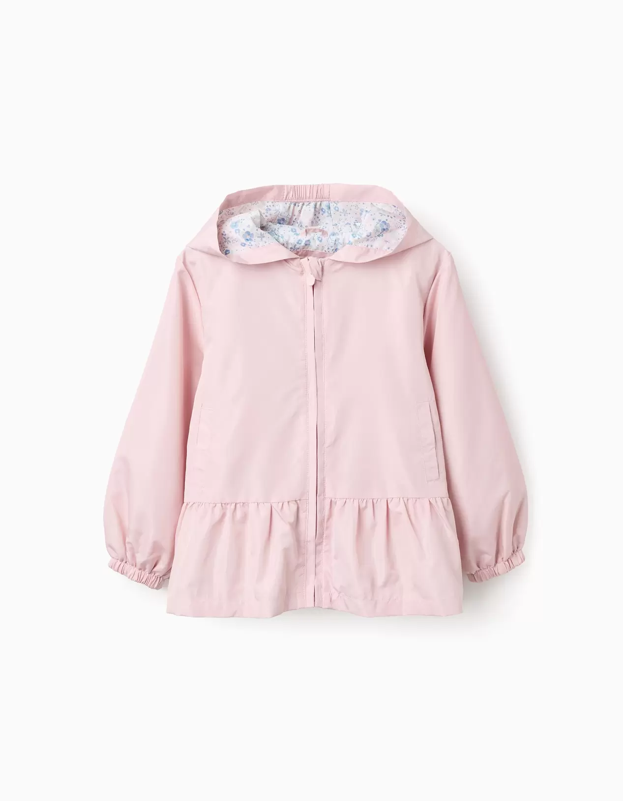 Corta-Vento com Capuz e Folhos para Menina, Rosa