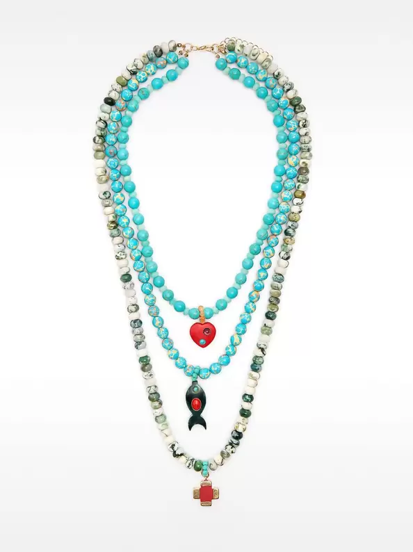 Triple stone bead necklace