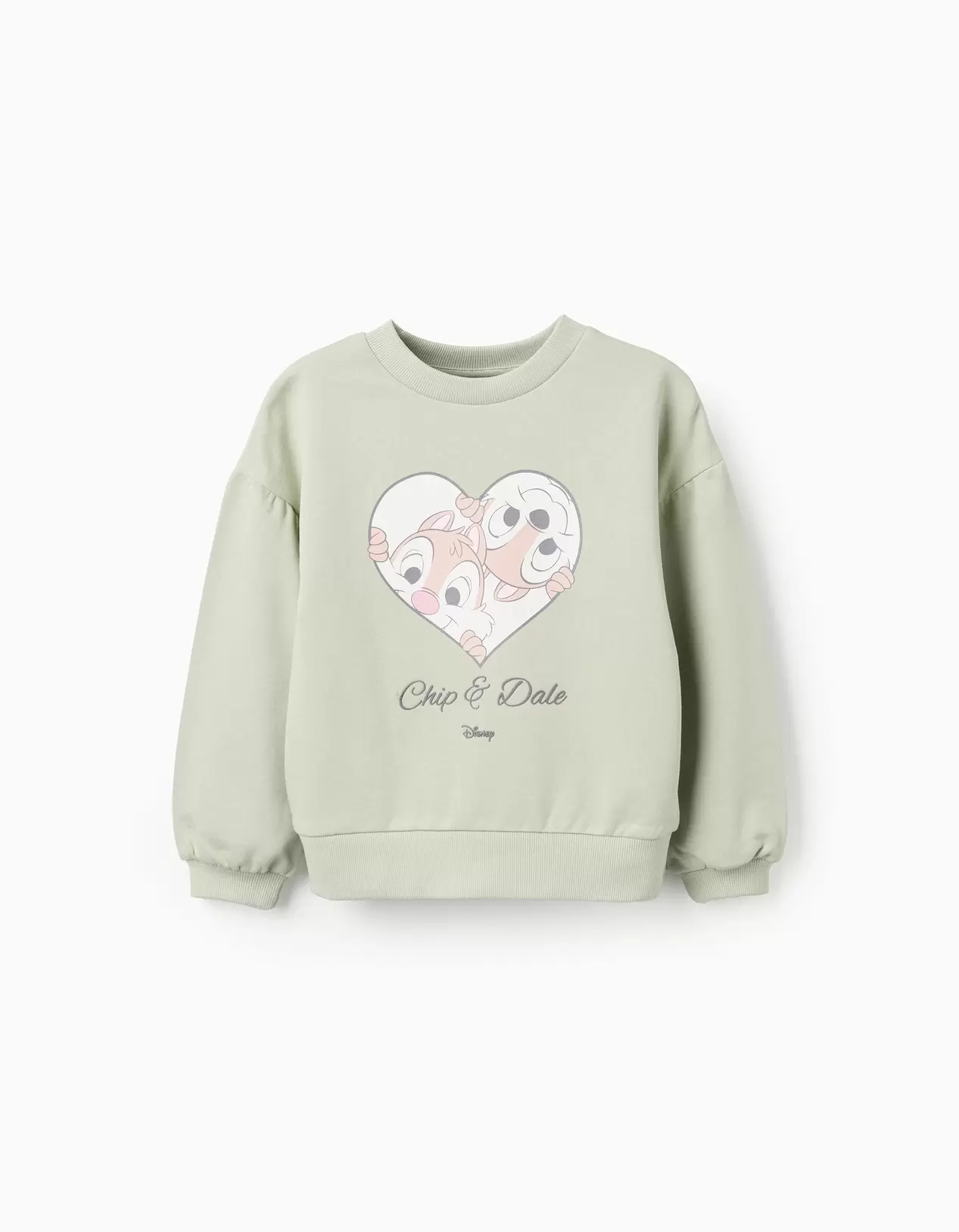 Sweat de Algodão com Ombros Descaídos para Menina 'Chip & Dale', Verde