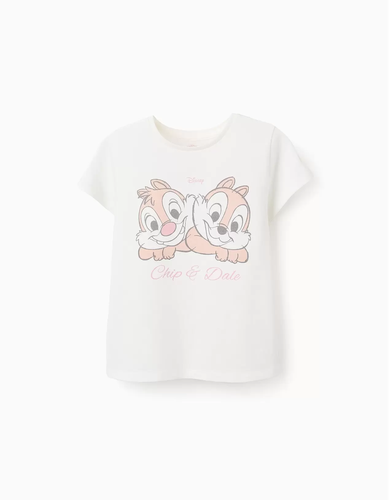 T-shirt de Algodão com Estampado para Menina 'Chip & Dale', Branco