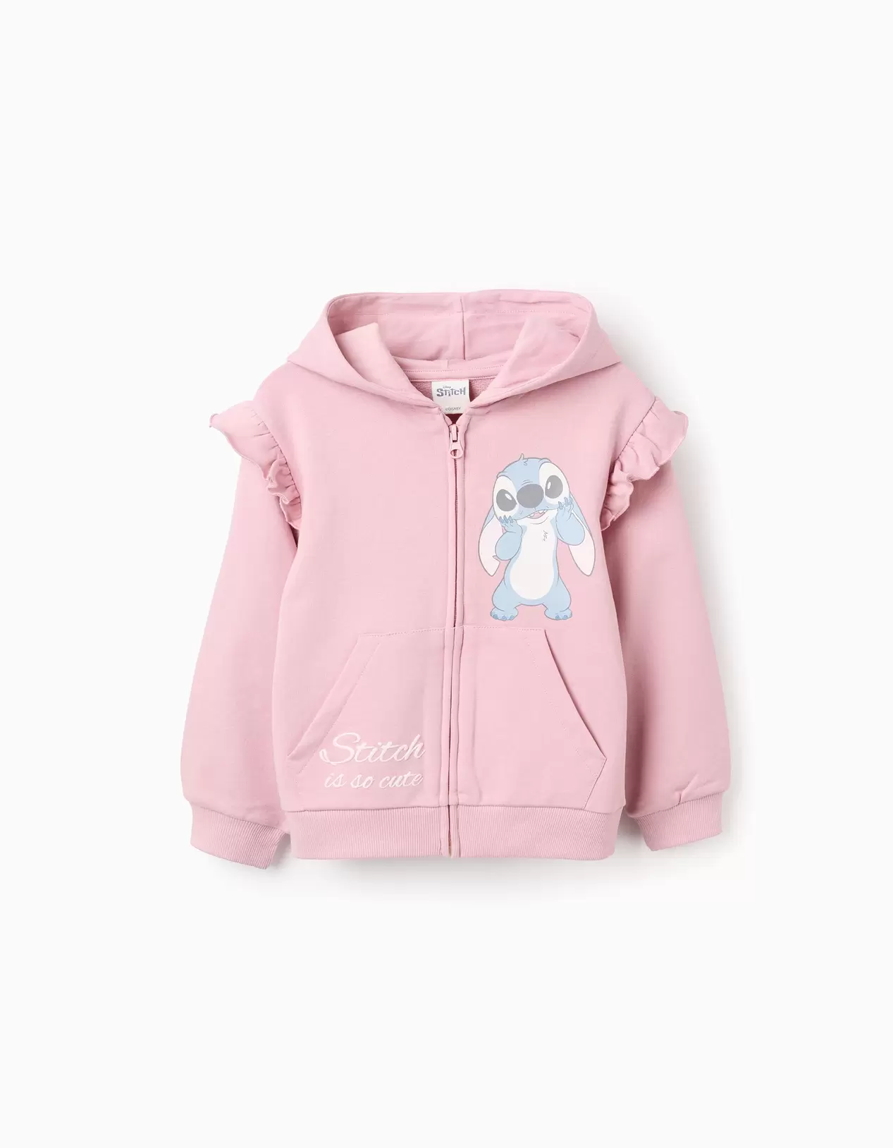 Casaco de Algodão com Capuze Folhos para Menina 'Stitch', Rosa