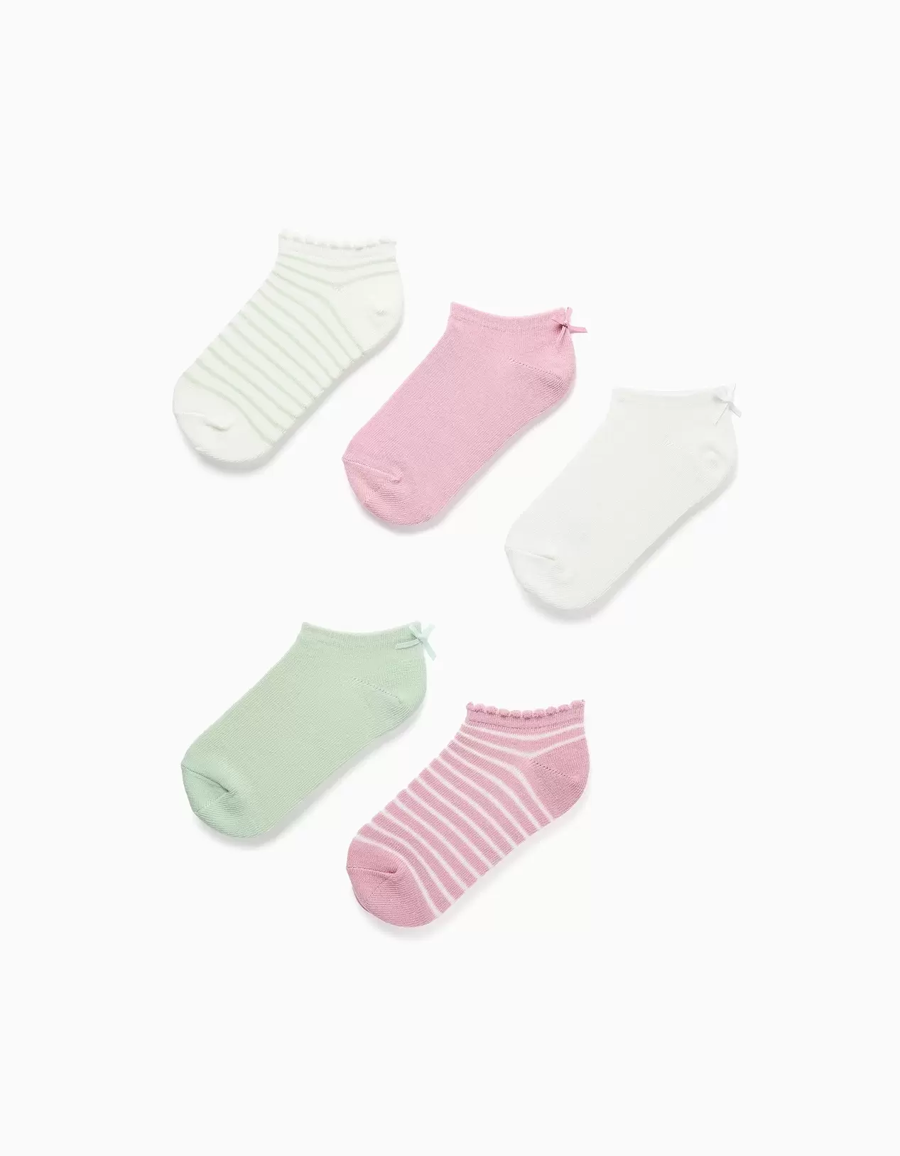 Pack 5 Pares de Meias Curtas com Laço/Riscas para Menina, Multicolor