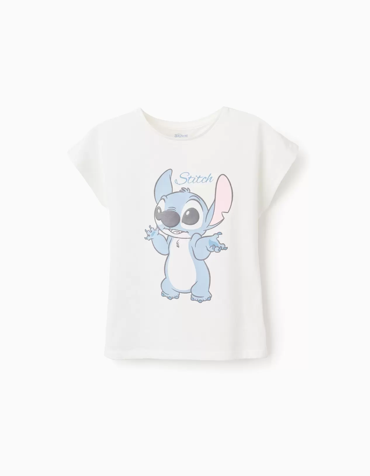 T-shirt de Algodão com Folhos nas Costas para Menina 'Stitch', Branco