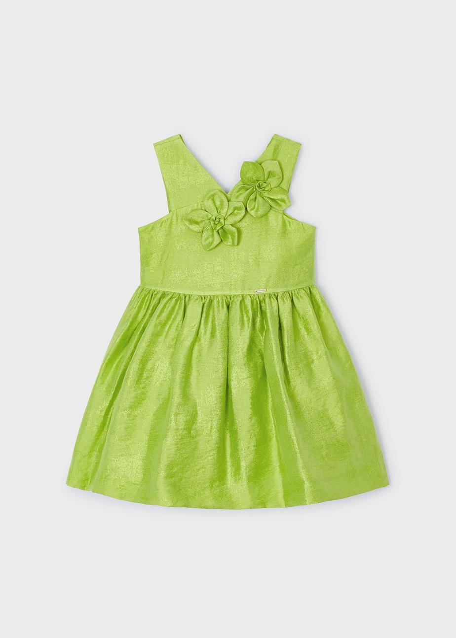 Vestido flores relevo linho menina