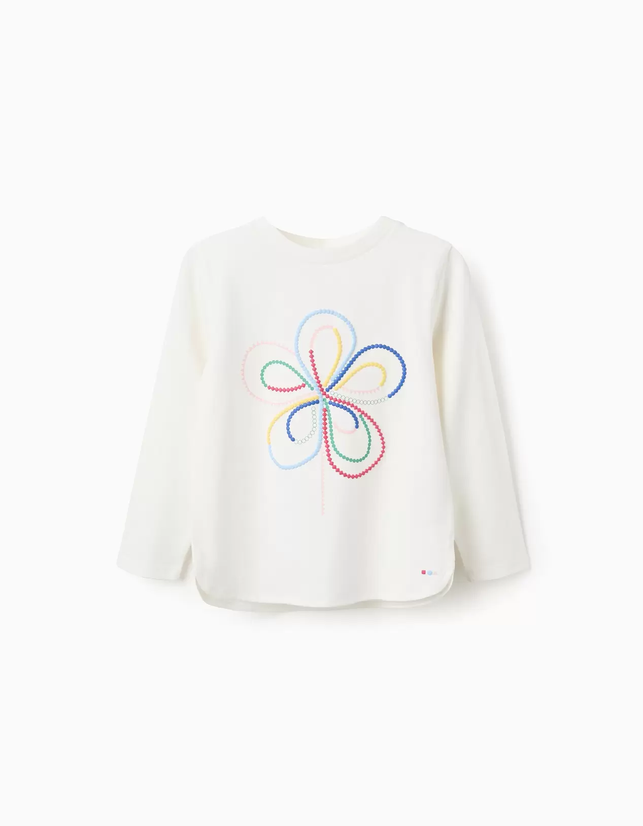 T-shirt de Manga Comprida com Estampado em Relevo para Menina, Branco