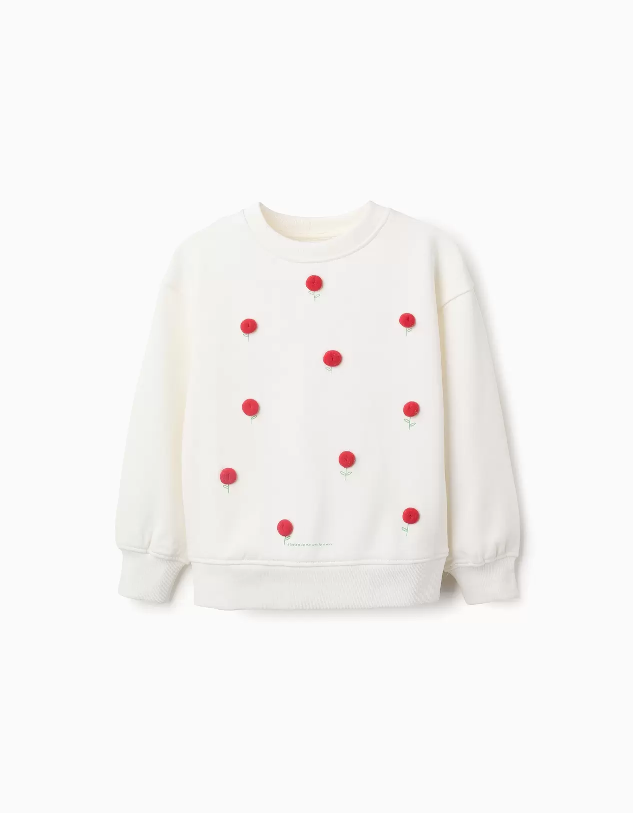 Sweat de Algodão com Bolinhas em Relevo para Menina, Branco/Vermelho