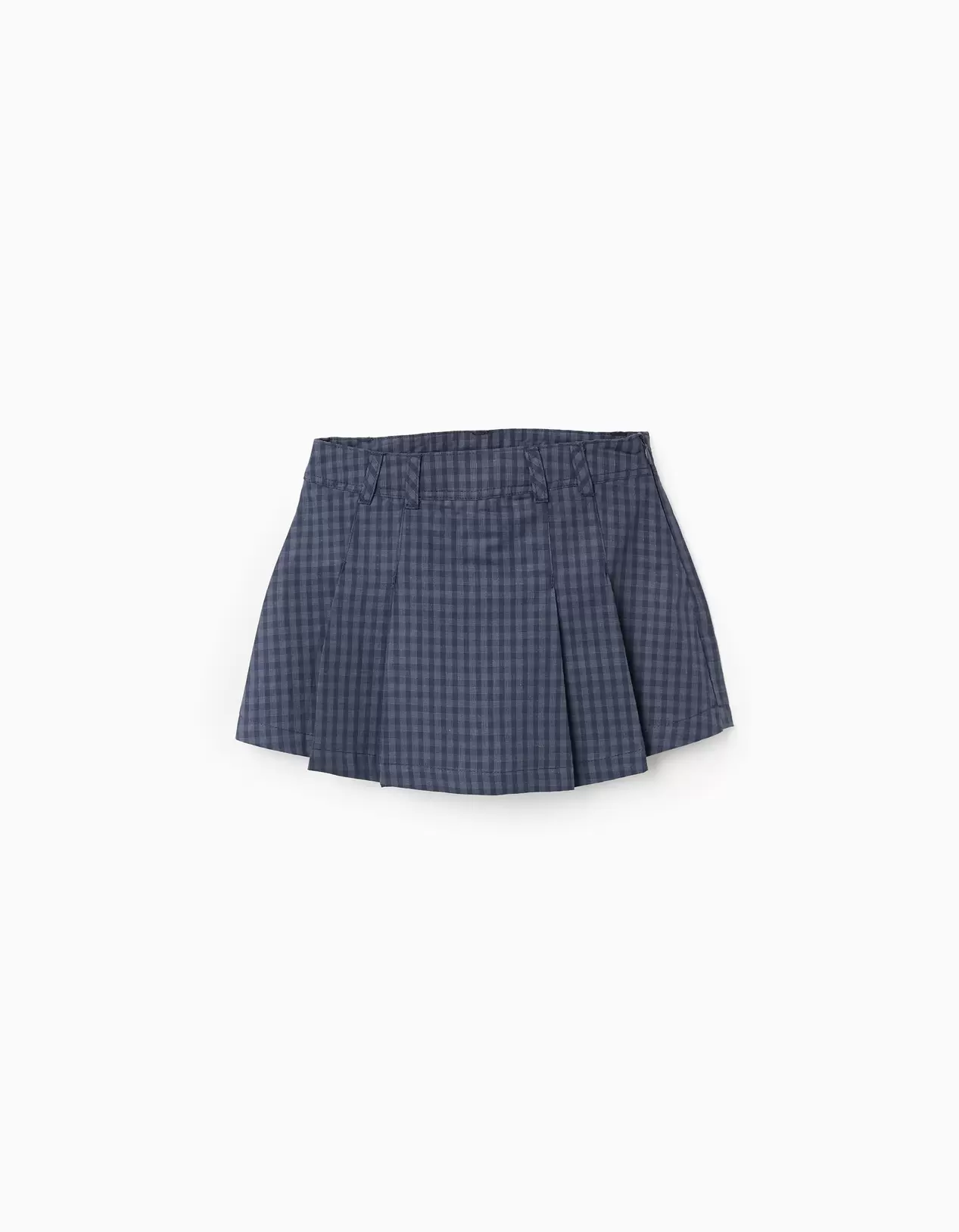 Saia-Calção Vichy com Pregas para Menina, Azul Escuro