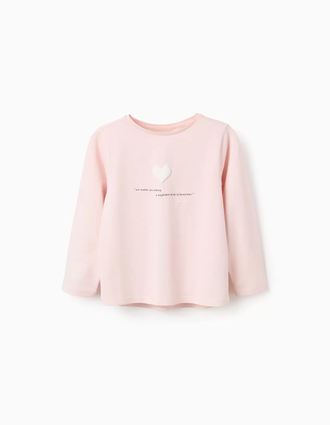 T-shirt de Manga Comprida com Estampado em Relevo para Menina, Rosa