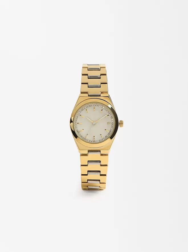 Golden watch with stainless steel bracelet