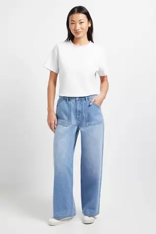 Petite Wide Leg High Waist Denim Jeans