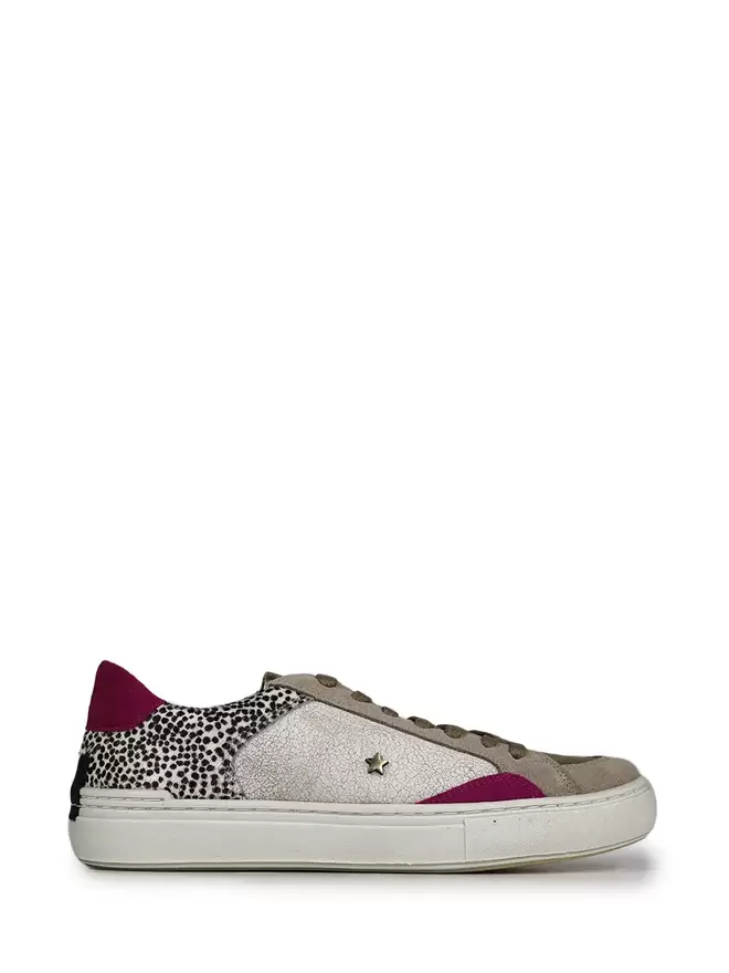 White Leather Sneakers with Animal Print Fur