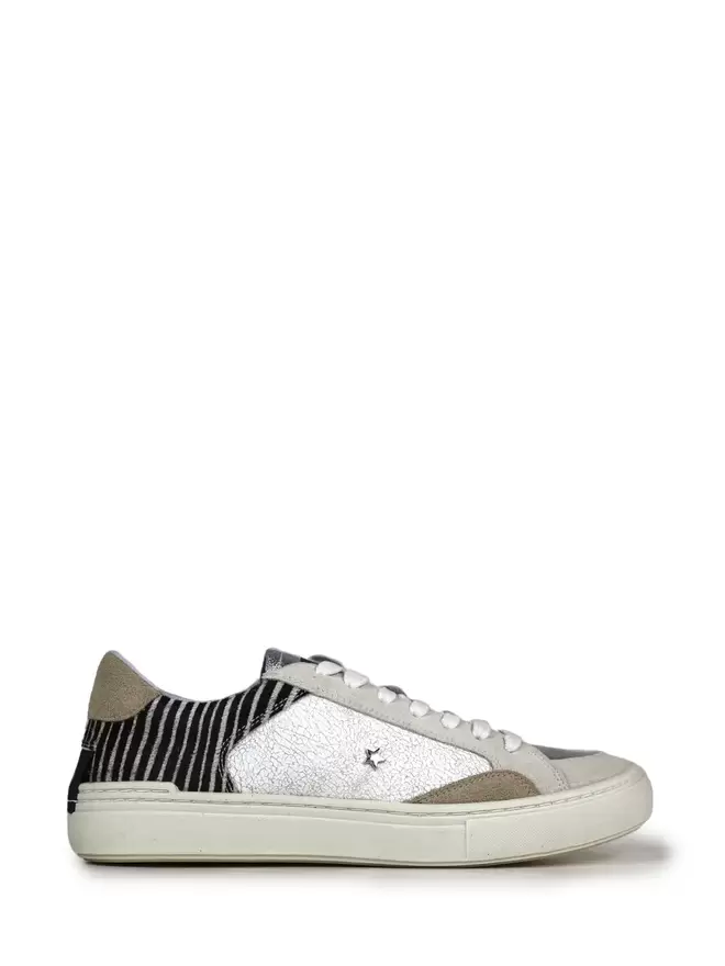White Leather Sneakers with Animal Print Fur