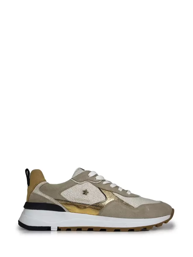 Beige Leather and Suede Sneakers