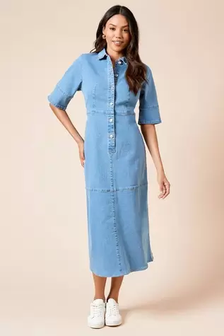 Half Placket Denim Shirt Dress