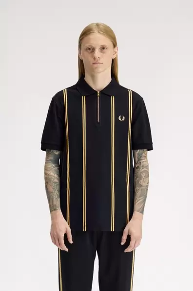 Vertical Stripe Polo Shirt Black Black / Champagne