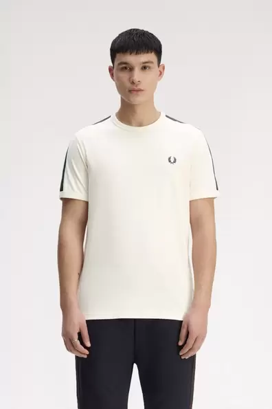 Contrast Tape Ringer T-Shirt White Ecru / Burnt Tobacco