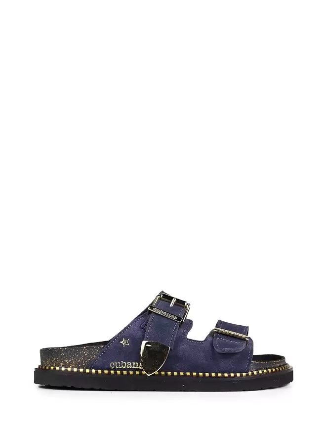 Sandália Amália em Camurça Azul e Fivela