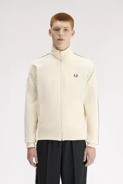 Contrast Tape Track Jacket White Ecru / Navy / Seagrass