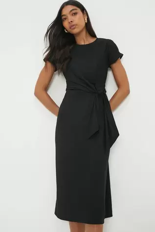 Tie Detail Short Sleeve Jersey Midi Dress