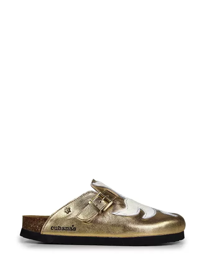 Maria Gold Leather and Fur Sandal
