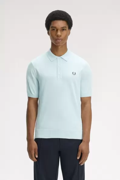 Long Staple Cotton Knitted Shirt Blue Light Ice
