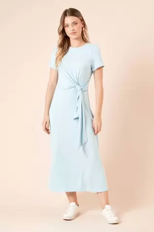 Tie Detail Short Sleeve Jersey Midi Dress