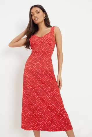Petite Red Spot Strappy Jersey Midi Dress