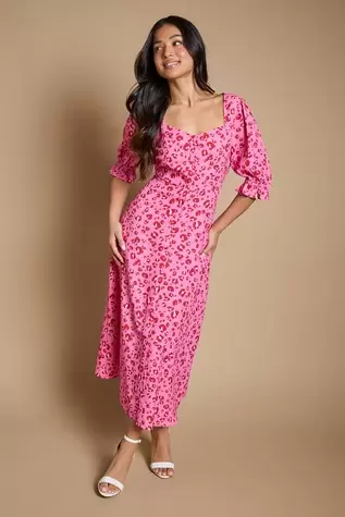 Petite Animal Button Through Midi Dress