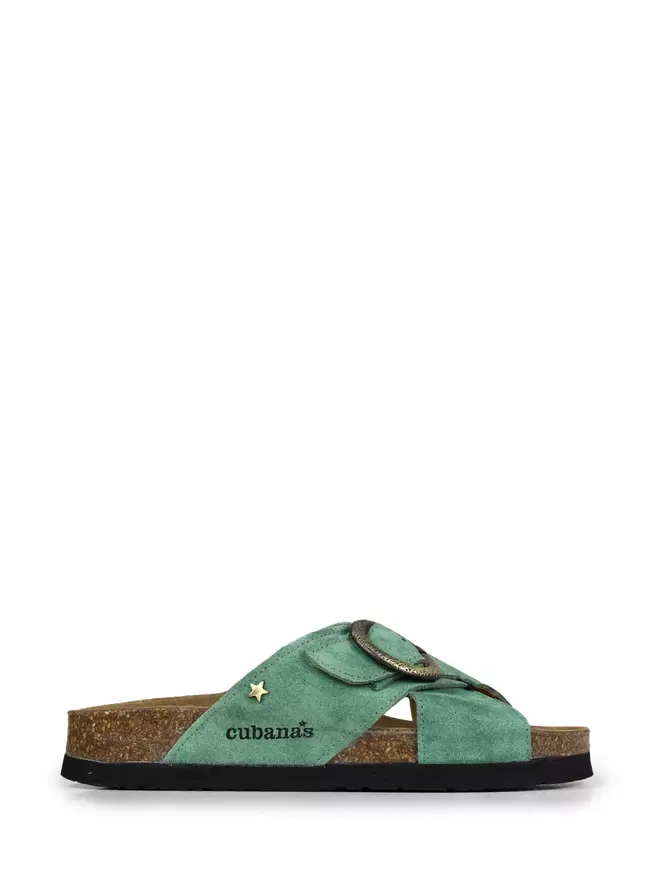 Carmo Sandal in Green Suede with Criss-Cross Straps
