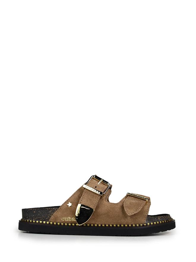 Amalia Camel Suede Buckled Sandals