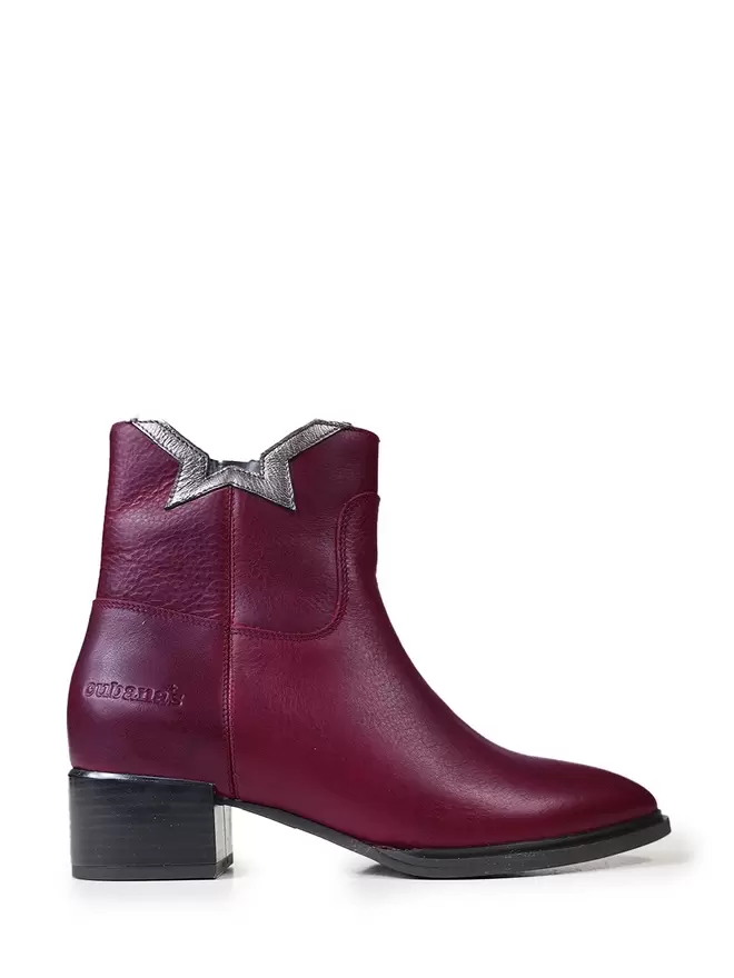 Burgundy Leather Boot with Star Cutout