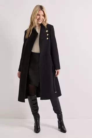 Funnel Neck Belted Coat