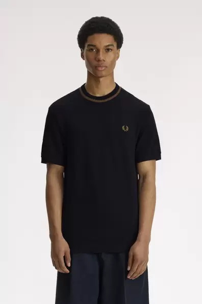 Crew Neck Piqué T-Shirt Black Black